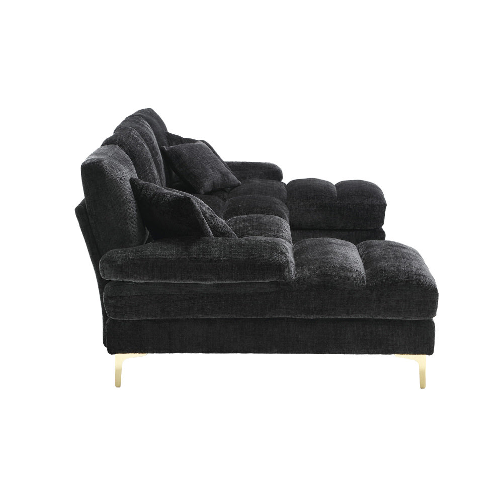 Canapé Luxe U-Shape Grand Format en Chenille Noire – Ligne Prestige