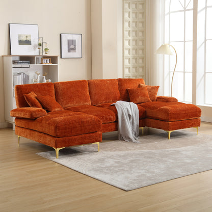 Canapé Luxe U-Shape Grand Format en Chenille Noire – Ligne Prestige