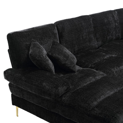 Canapé Luxe U-Shape Grand Format en Chenille Noire – Ligne Prestige