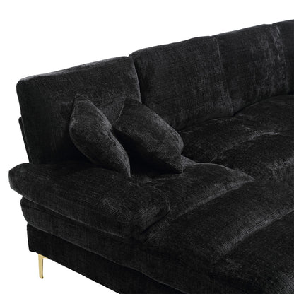 Canapé Luxe U-Shape Grand Format en Chenille Noire – Ligne Prestige