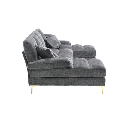 Canapé Luxe U-Shape Grand Format en Chenille Noire – Ligne Prestige