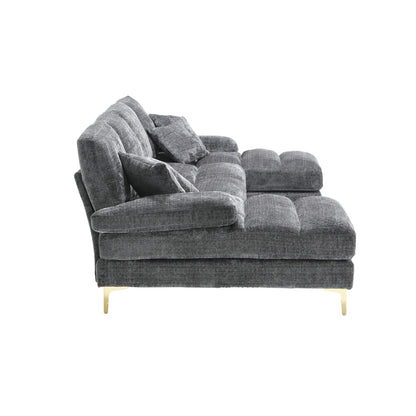 Canapé Luxe U-Shape Grand Format en Chenille Noire – Ligne Prestige