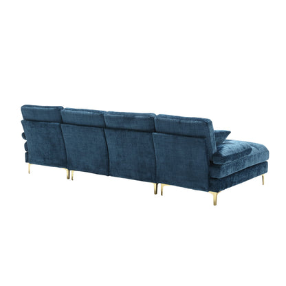 Canapé Luxe U-Shape Grand Format en Chenille Noire – Ligne Prestige