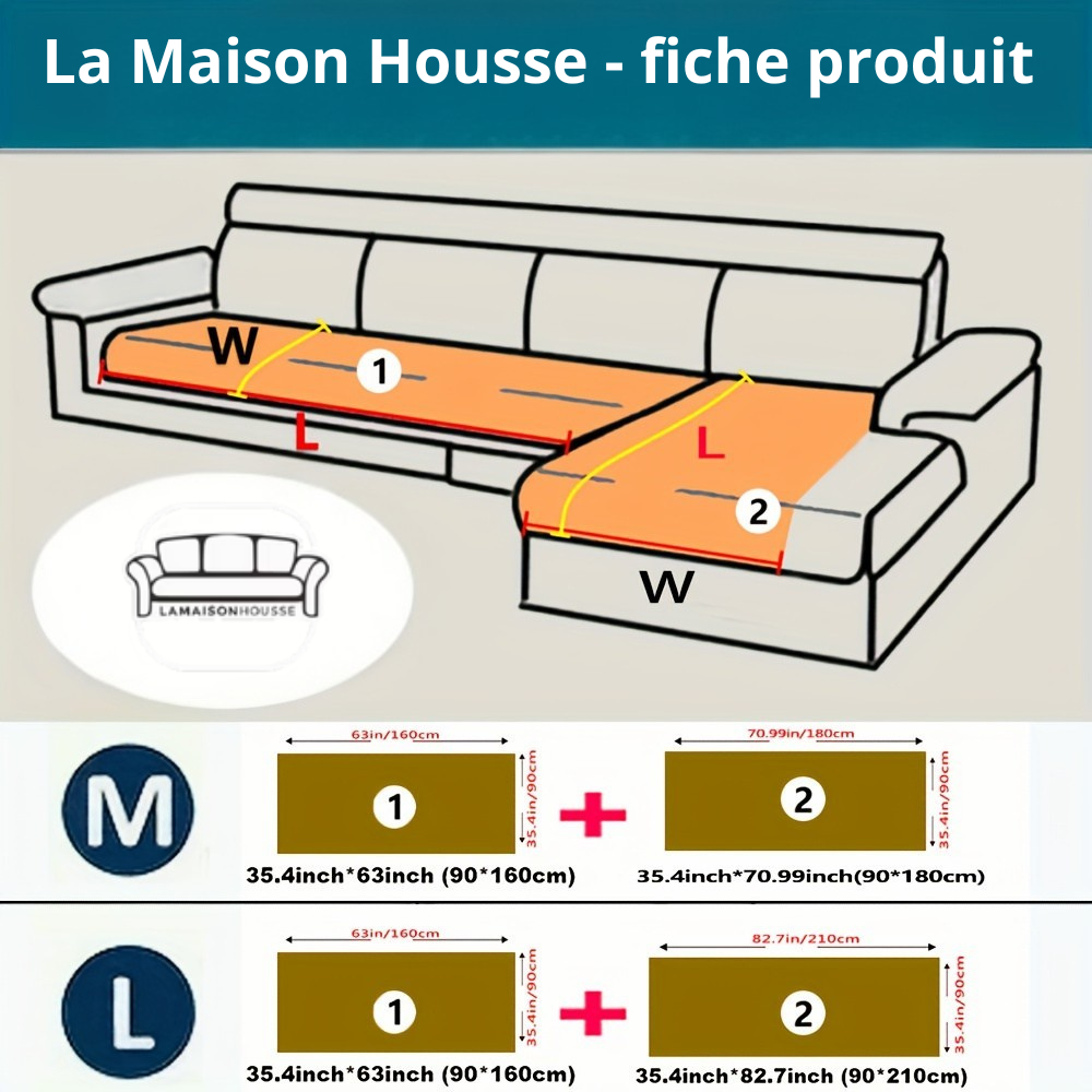 Ensemble de housses épaisses pour canapé d’angle – 2 pièces haut de gamme brodées