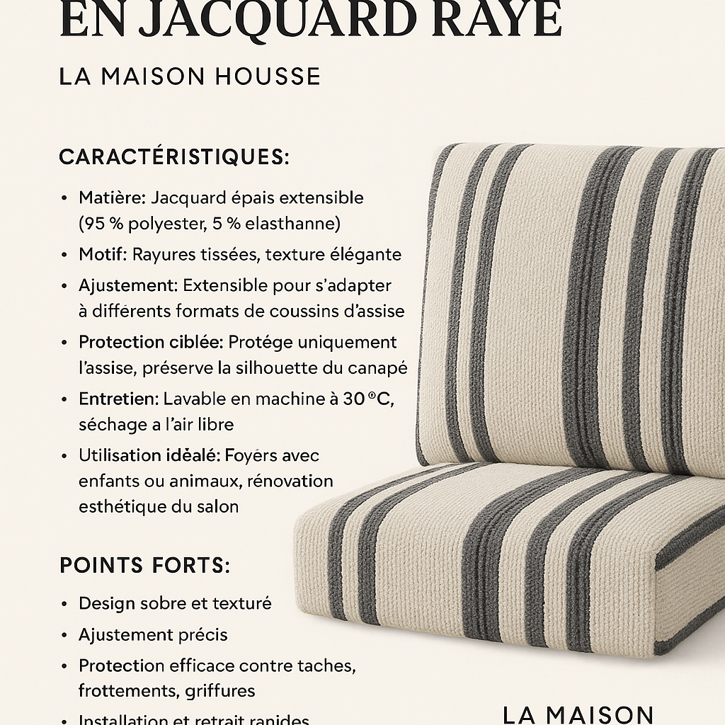 Housse de Coussin de Siège Extensible – Jacquard Rayé Lavable pour Canapé (Enfants & Animaux)