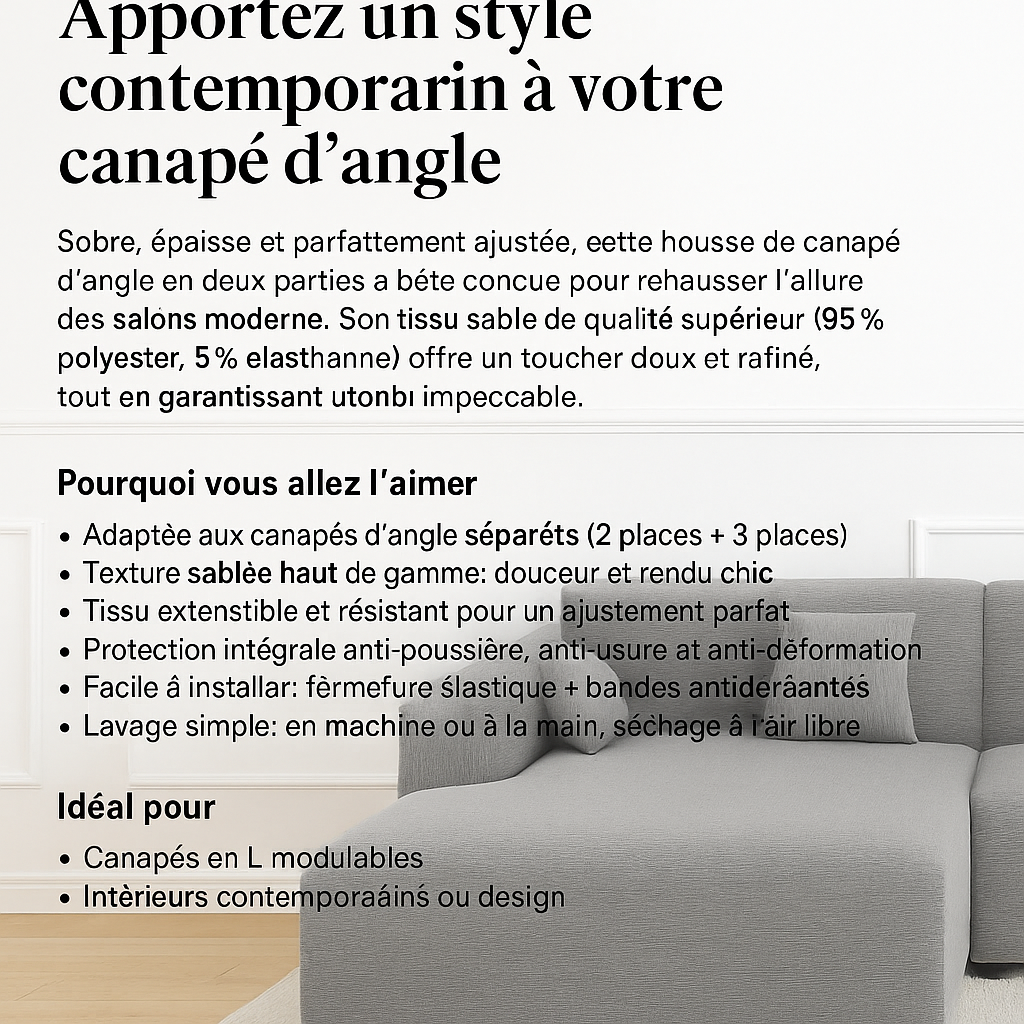 Housse de canapé d’angle en L extensible haut de gamme – Texture sablée