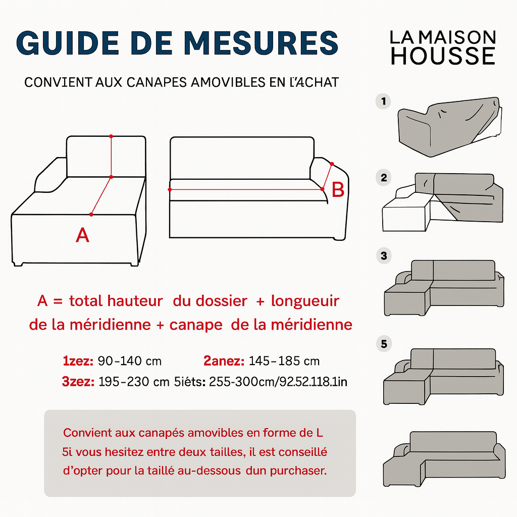 Housse de canapé d’angle en L extensible haut de gamme – Texture sablée