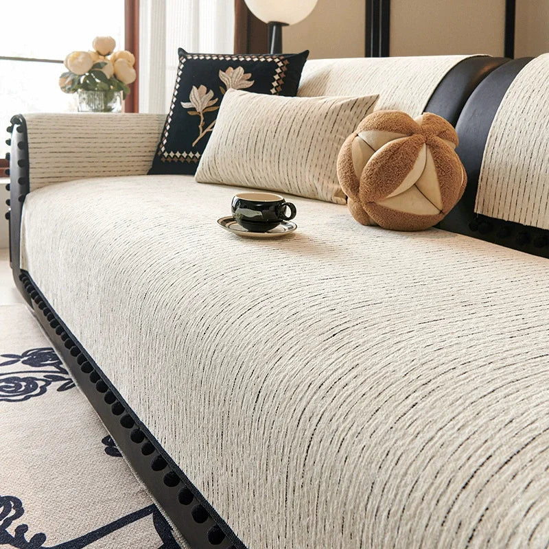 Housse de Canapé en Chenille Moderne – Confort Luxe et Anti-Dérapant (Adaptée aux Canapés d’Angle)