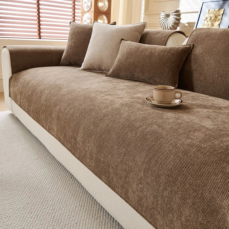Housse de Canapé Luxe en Chenille Sergé - Minimalisme Texturé, Élégance Architecturale