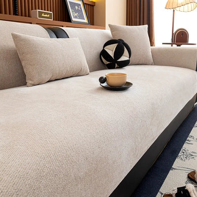 Housse de Canapé Luxe en Chenille Sergé - Minimalisme Texturé, Élégance Architecturale