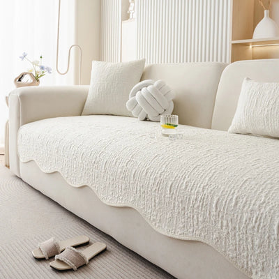 Housse de Canapé Premium Pur Coton Nordique - Texture Gauffrée, Base Antidérapante