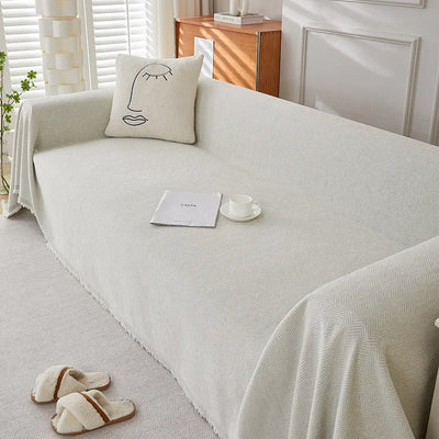 Housse de Canapé Crème en Chenille - Elégance Douce & Protection Anti-Griffures (Lavable, 4 Saisons)