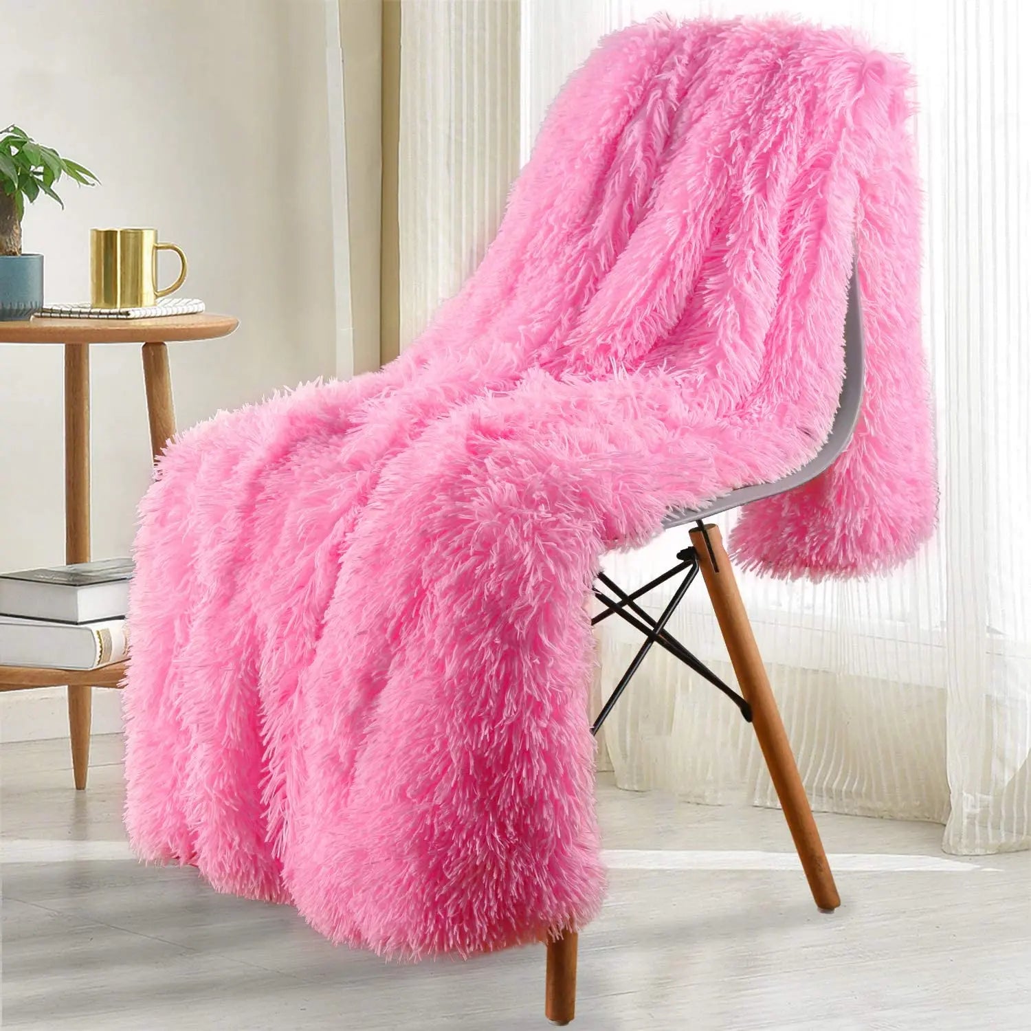 Plaid Double Face Haute Densité – Fourrure Longue & Sherpa Épais pour Intérieur Hivernal Chic