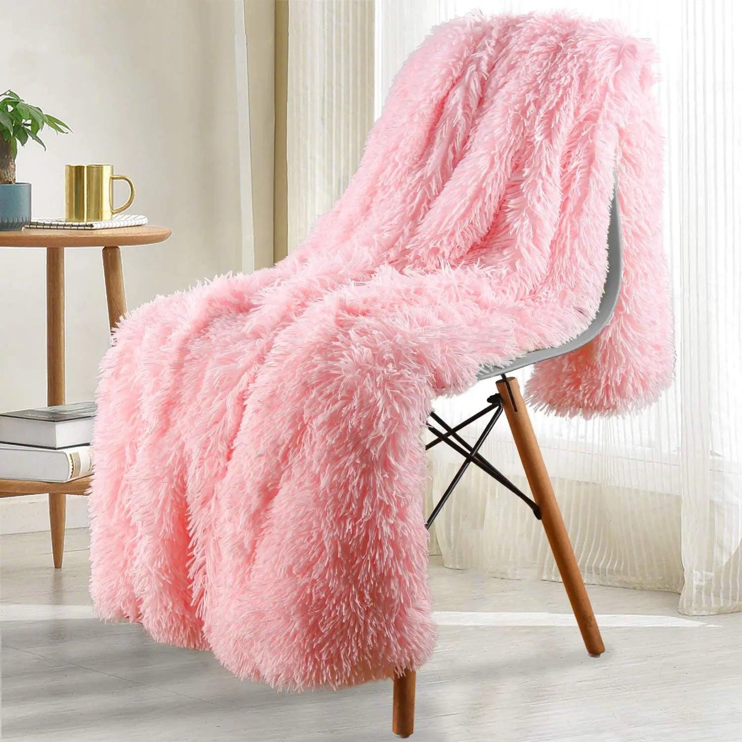 Plaid Double Face Haute Densité – Fourrure Longue & Sherpa Épais pour Intérieur Hivernal Chic