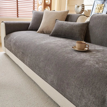 Housse de Canapé Luxe en Chenille Sergé - Minimalisme Texturé, Élégance Architecturale