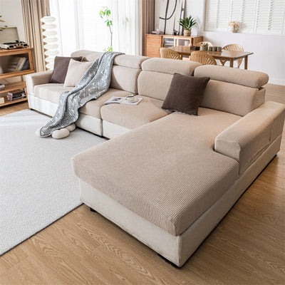 Housse de Coussin de Siège Extensible – Jacquard Rayé Lavable pour Canapé (Enfants & Animaux)