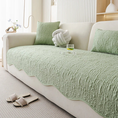 Housse de Canapé Premium Pur Coton Nordique - Texture Gauffrée, Base Antidérapante