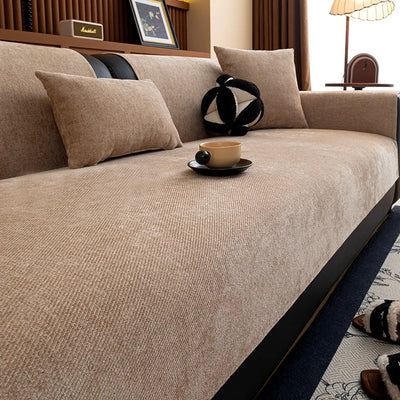Housse de Canapé Luxe en Chenille Sergé - Minimalisme Texturé, Élégance Architecturale