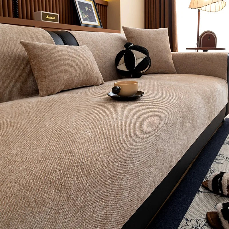 Housse de Canapé Luxe en Chenille Sergé - Minimalisme Texturé, Élégance Architecturale