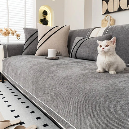 Housse de Canapé en Chenille Lourde – Couture Décorative & Tenue Luxe (Idéale pour Canapé d’Angle)