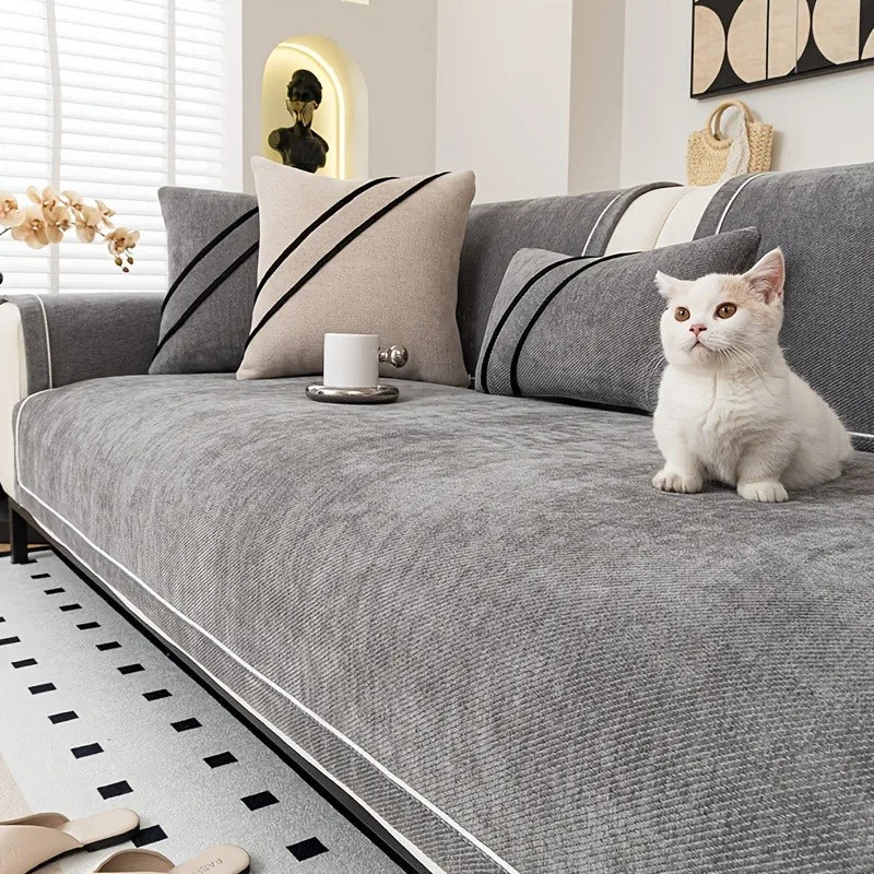 Housse de Canapé en Chenille Lourde – Couture Décorative & Tenue Luxe (Idéale pour Canapé d’Angle)
