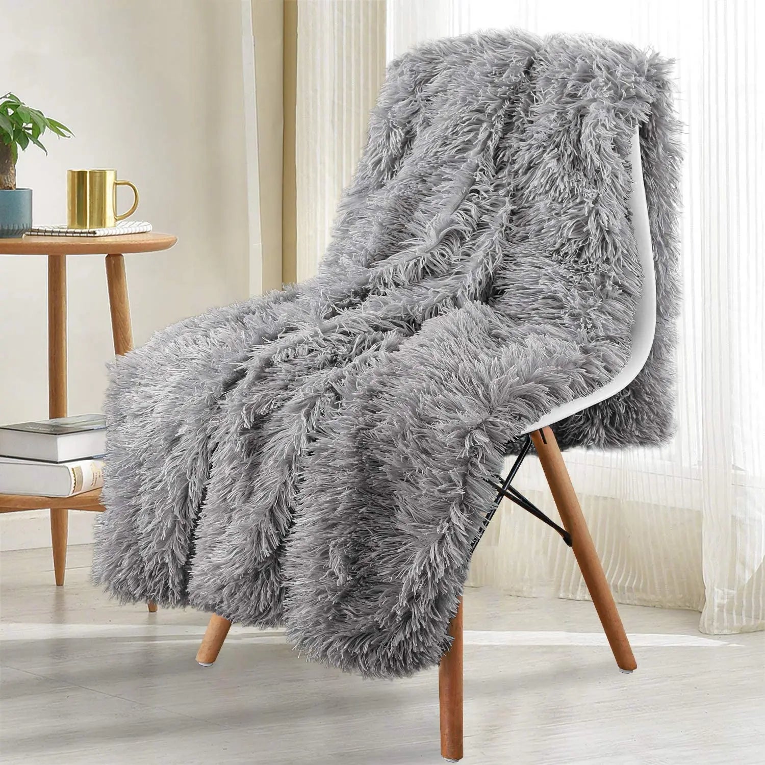 Plaid Double Face Haute Densité – Fourrure Longue & Sherpa Épais pour Intérieur Hivernal Chic