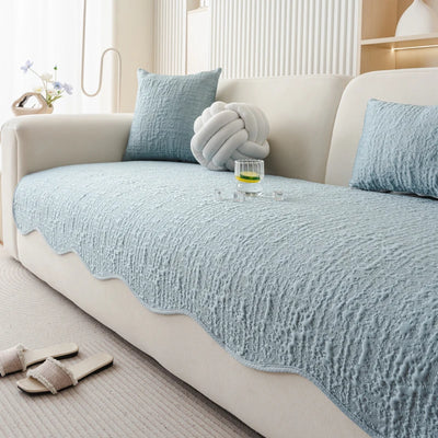 Housse de Canapé Premium Pur Coton Nordique - Texture Gauffrée, Base Antidérapante