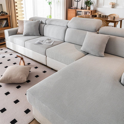 Housse de Coussin de Siège Extensible – Jacquard Rayé Lavable pour Canapé (Enfants & Animaux)