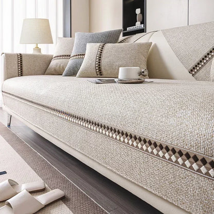 Housse de Canapé en Coton et Lin Premium – Tissu Naturel Antidérapant, Élégance Intemporelle