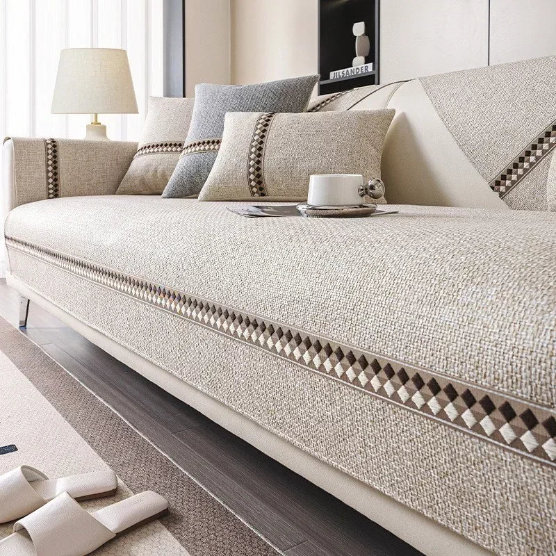 Housse de Canapé en Coton et Lin Premium – Tissu Naturel Antidérapant, Élégance Intemporelle