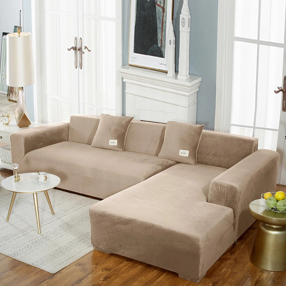 Housse premium en velours extensible – spéciale canapé d’angle