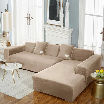 Housse premium en velours extensible – spéciale canapé d’angle