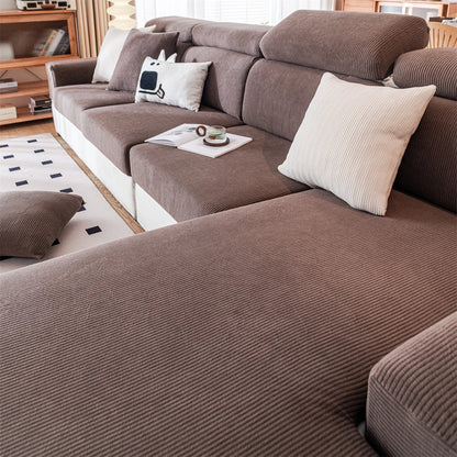 Housse de Coussin de Siège Extensible – Jacquard Rayé Lavable pour Canapé (Enfants & Animaux)