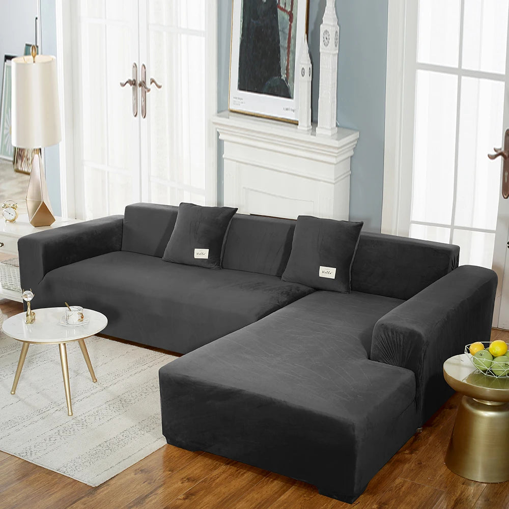 Housse premium en velours extensible – spéciale canapé d’angle