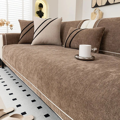 Housse de Canapé en Chenille Lourde – Couture Décorative & Tenue Luxe (Idéale pour Canapé d’Angle)