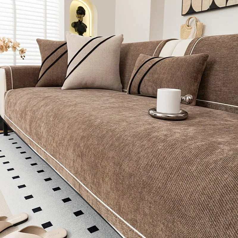 Housse de Canapé en Chenille Lourde – Couture Décorative & Tenue Luxe (Idéale pour Canapé d’Angle)
