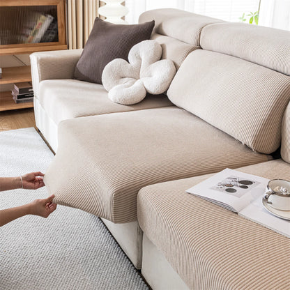 Housse de Coussin de Siège Extensible – Jacquard Rayé Lavable pour Canapé (Enfants & Animaux)