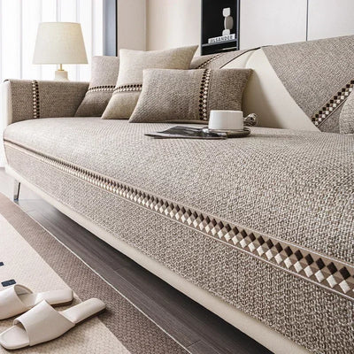 Housse de Canapé en Coton et Lin Premium – Tissu Naturel Antidérapant, Élégance Intemporelle