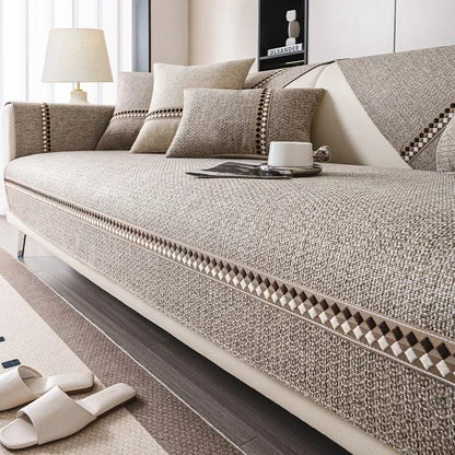 Housse de Canapé en Coton et Lin Premium – Tissu Naturel Antidérapant, Élégance Intemporelle