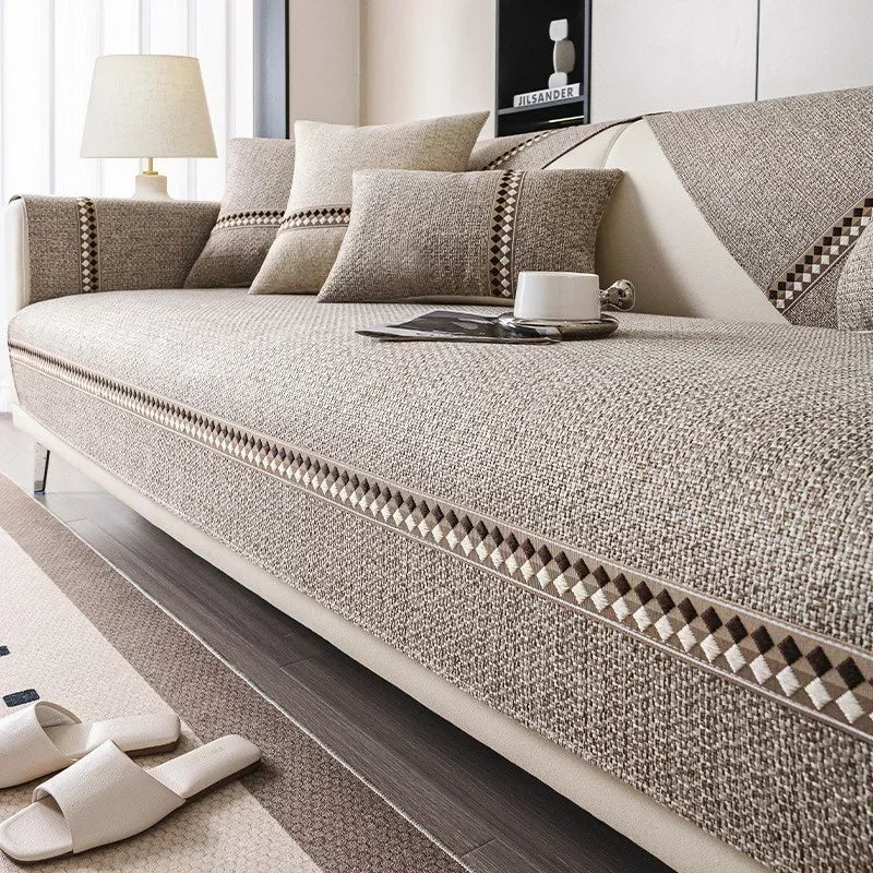Housse de Canapé en Coton et Lin Premium – Tissu Naturel Antidérapant, Élégance Intemporelle
