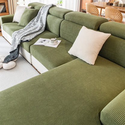 Housse de Coussin de Siège Extensible – Jacquard Rayé Lavable pour Canapé (Enfants & Animaux)