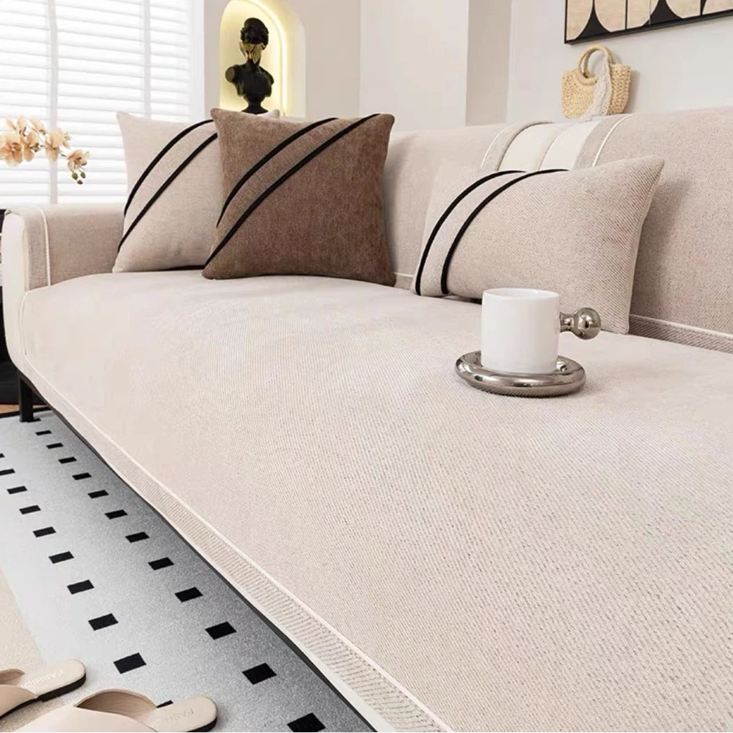 Housse de Canapé en Chenille Lourde – Couture Décorative & Tenue Luxe (Idéale pour Canapé d’Angle)