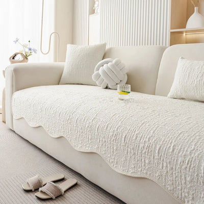 Housse de Canapé Premium Pur Coton Nordique - Texture Gauffrée, Base Antidérapante
