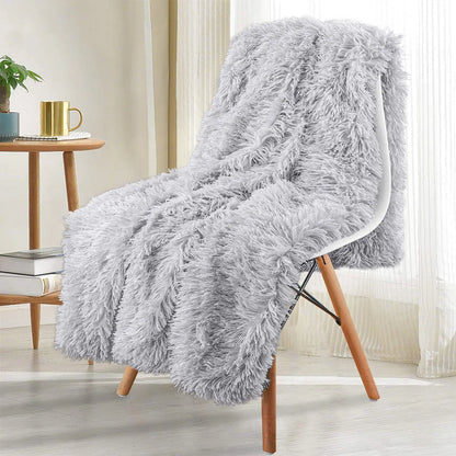 Plaid Double Face Haute Densité – Fourrure Longue & Sherpa Épais pour Intérieur Hivernal Chic