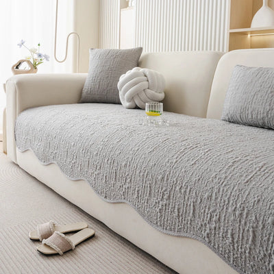 Housse de Canapé Premium Pur Coton Nordique - Texture Gauffrée, Base Antidérapante