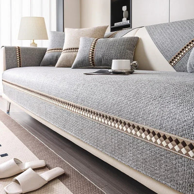 Housse de Canapé en Coton et Lin Premium – Tissu Naturel Antidérapant, Élégance Intemporelle
