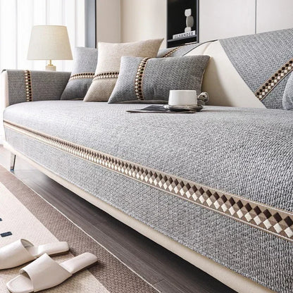 Housse de Canapé en Coton et Lin Premium – Tissu Naturel Antidérapant, Élégance Intemporelle