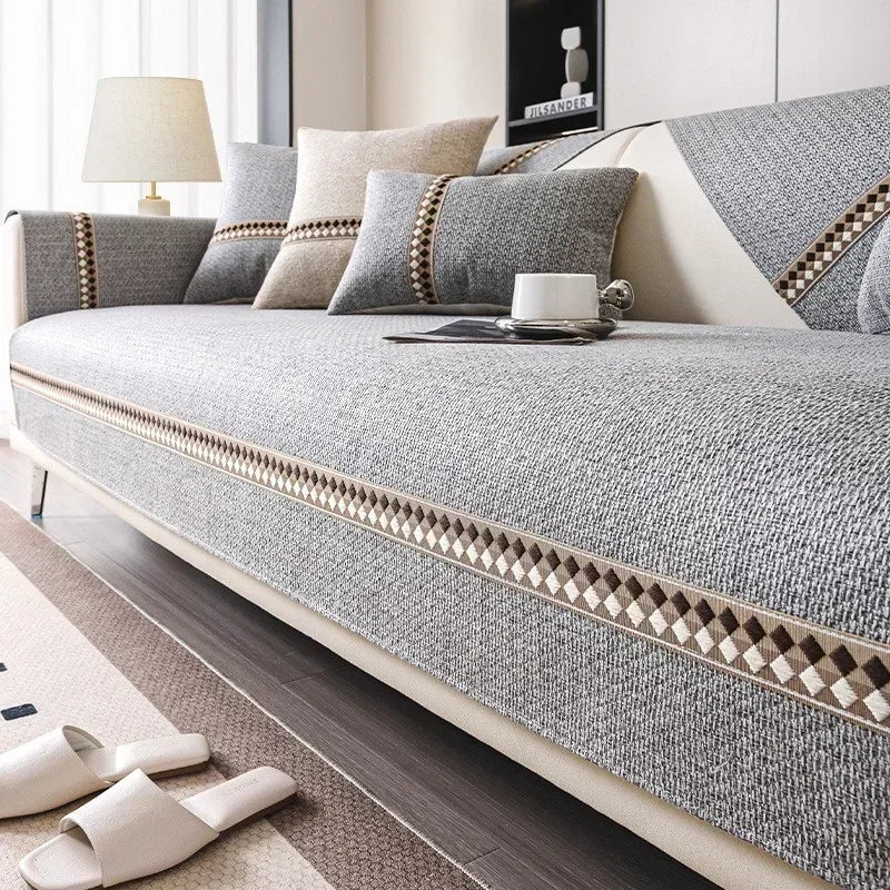 Housse de Canapé en Coton et Lin Premium – Tissu Naturel Antidérapant, Élégance Intemporelle