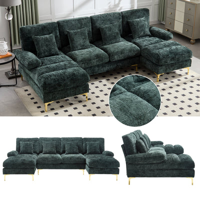 Canapé Luxe U-Shape Grand Format en Chenille Noire – Ligne Prestige