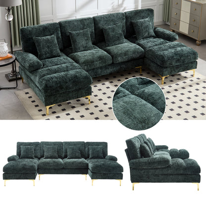 Canapé Luxe U-Shape Grand Format en Chenille Noire – Ligne Prestige